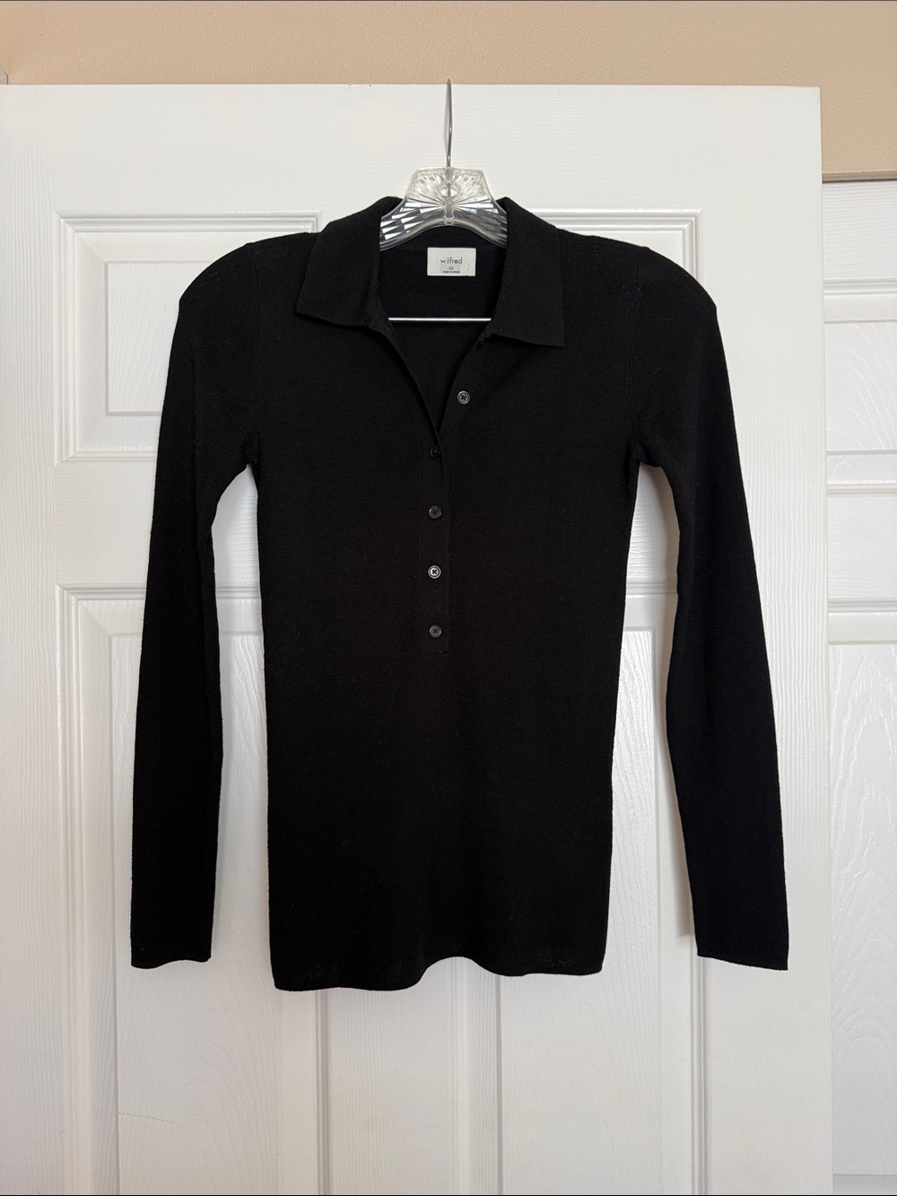 Aritzia Wilfred Black Clarette Merino Wool Polo Sweater XS